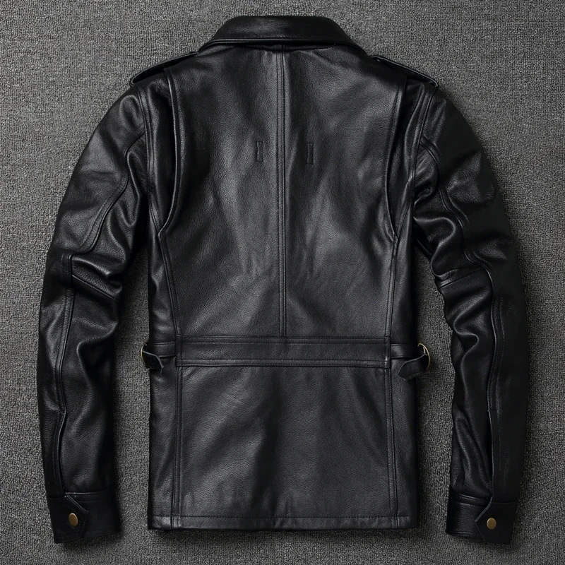 Brown Black Real Cowhide M65 Hunting Leather Jacket Men Genuine