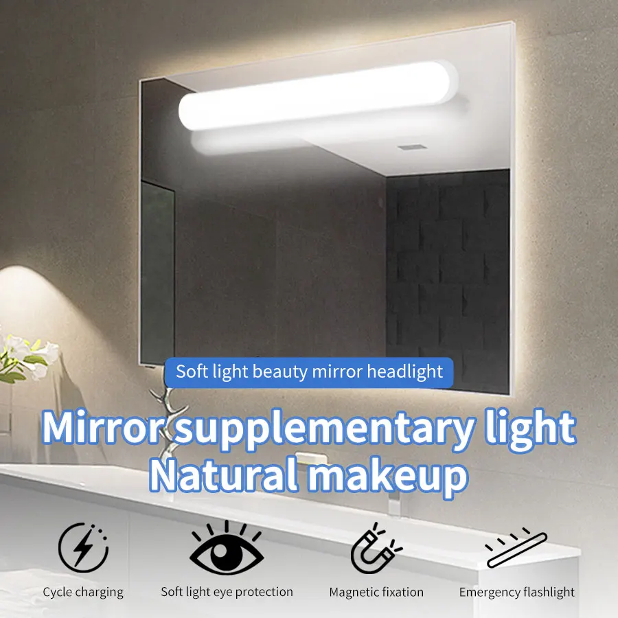 LED Mirror Front Makeup Light Rechargeable Hanging Magnetic Lamp Eye Protection Reading Lamp For Dormitory Wardrobe Closet Light