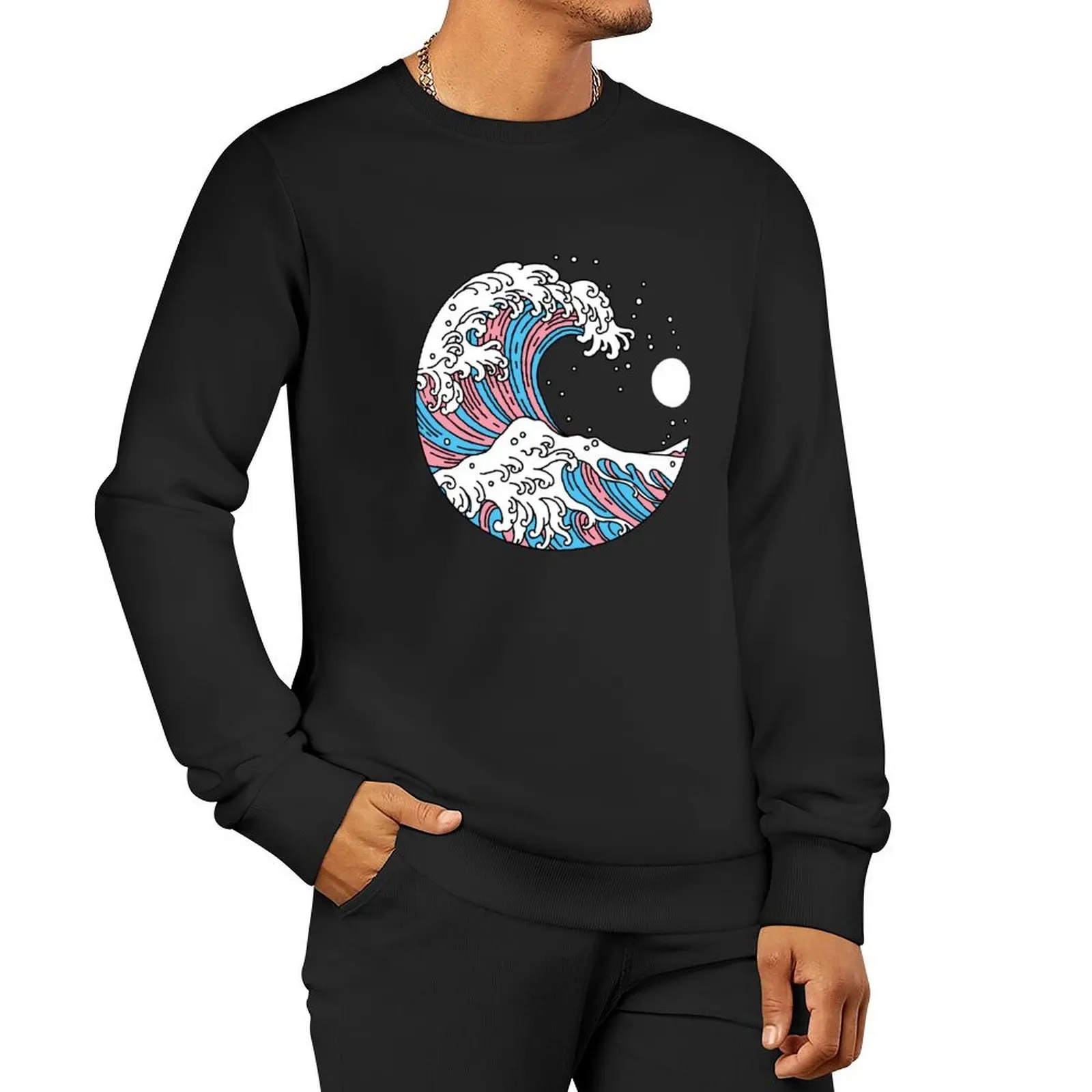 

Circular Japanese Trans Wave. Transgender Pride Pullover Hoodie men's autumn clothes autumn jacket men men's sweatshirts