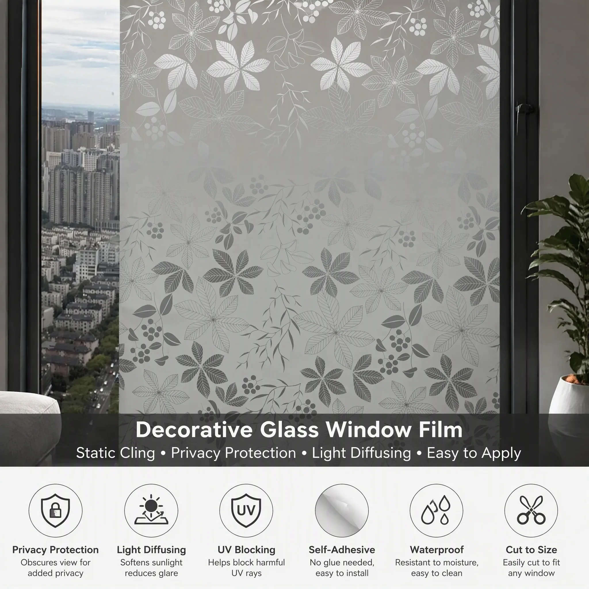 Frosted Window Film Privacy Stripe Patterns Self Adhesive Film Anti UV Stained Glass Vinyl Film for Home Office Decoration