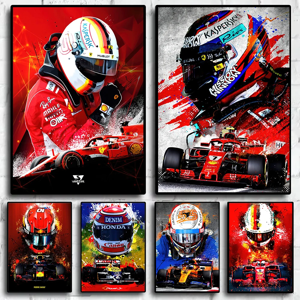 

Graffiti Formula One Racing Driver Helmet Retro Poster Picture Canvas Painting Wall Art Home Decoration Print for Living Room