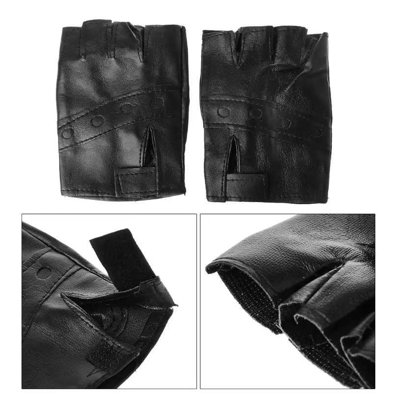 Unisex Fingerless Driving Faux Leather Gloves Motor Cool Studs Sexy Disco Dancing Rock and Roll Black Half Finger Mitten