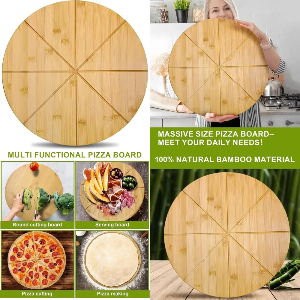 

Очень большая 20-дюймовая двухсторонняя разделочная доска для бамбуковой пиццы — деревянное сервировочное блюдо XL для приготовления и вечеринок