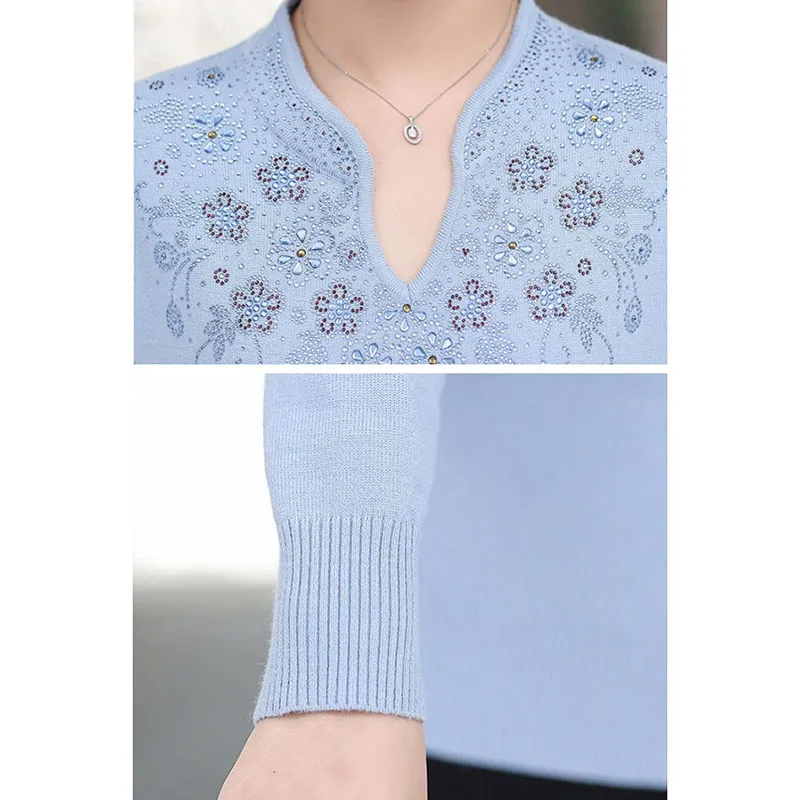 Women Cashmere Sweater 2022 Autumn New Middle-aged Mother Knitted Jumper Female Cheongsam Collar Pullovers Elegant Bottom Shirts