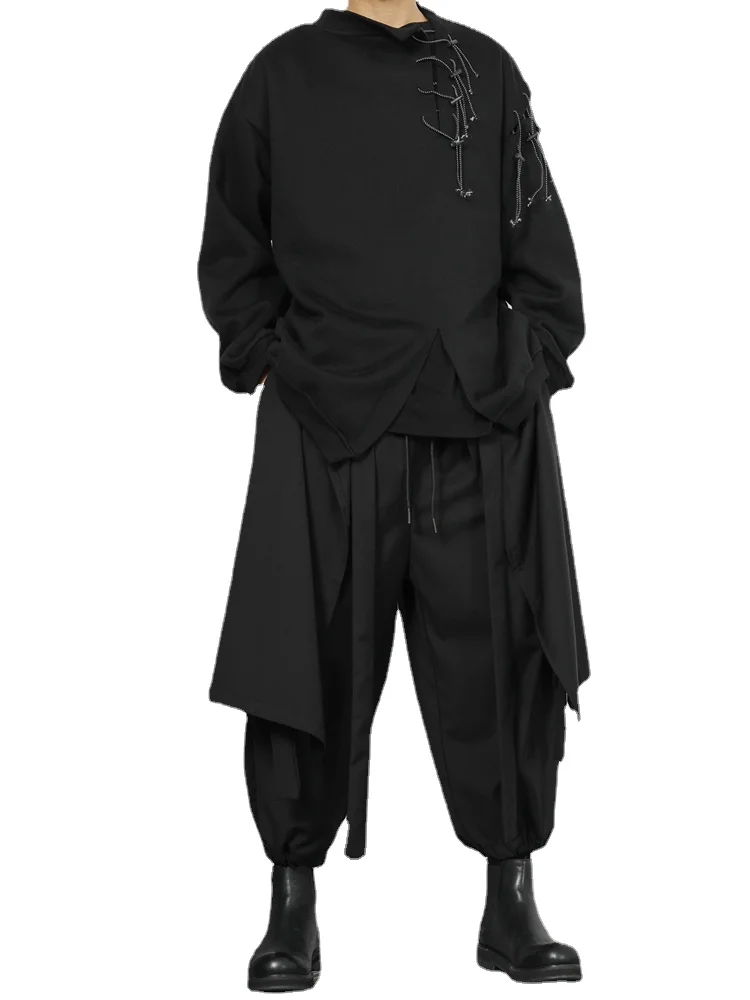 

Yamamoto Style Design Black Men's Casual Wide Leg Pants Loose Fit plus Size Techwear Dark Fashion Trousers