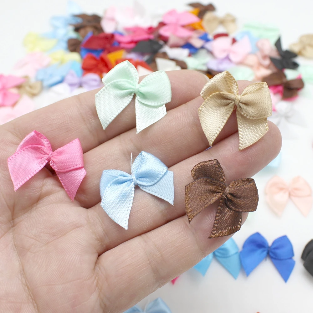 50 or 100pcs 2.5*2.5cm Colourful Ribbon Bows Small Size Polyester Satin Ribbon Bow Flower DIY Craft Decoration