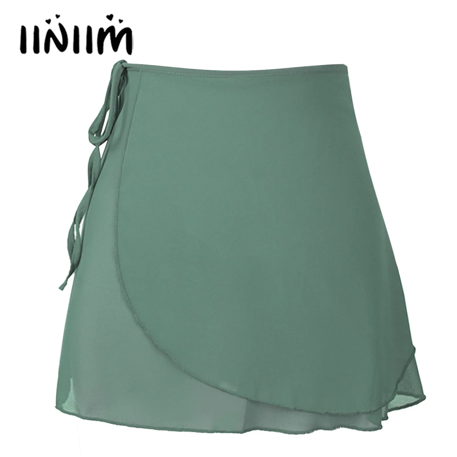 Womens Lace-up Chiffon Wrap Skirt Ballet Lyrical Dancewear Solid Color Ballet Tutu Figure Skating Miniskirt for Dance Training