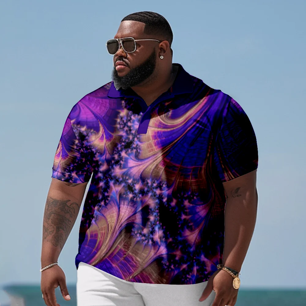 

Men Summer Casual Polo Shirt Purple 3D Print Party Wear Comfortable Breathable Quick Drying Polo Shirt