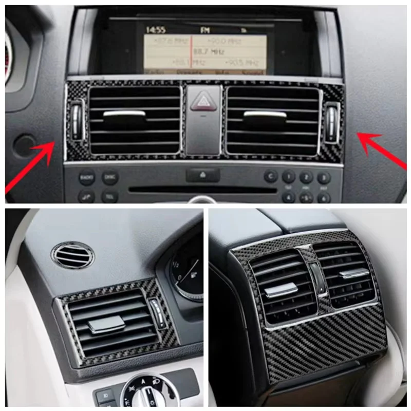 

Carbon Fiber Car Air Outlet Air Conditioner Vent Modification Cover Trim Strips Stickers For Benz C W204 Car Inner Accessories.
