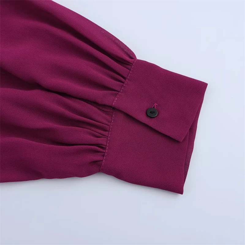 KEYANKETIAN 2025 Lente/Herfst Nieuwe vrouwen Agaric Decoratie Chiffon Shirt Hof stijl Mock Hals Lantaarn Mouw Slanke blouses Top