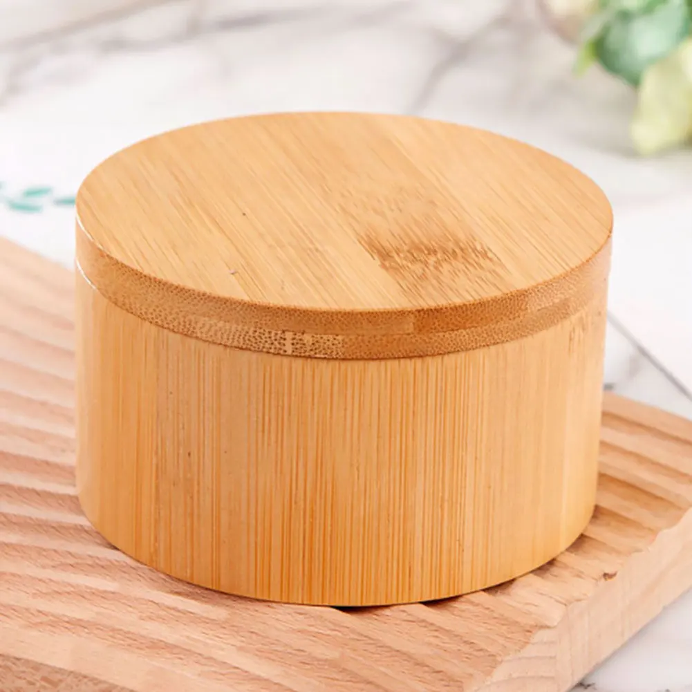 Bamboo Salt Cellar with Swivel Magnetic Closure Lid Bamboo Storage Box Round Salt Container for Storing Salt Pepper Sugar Herbs