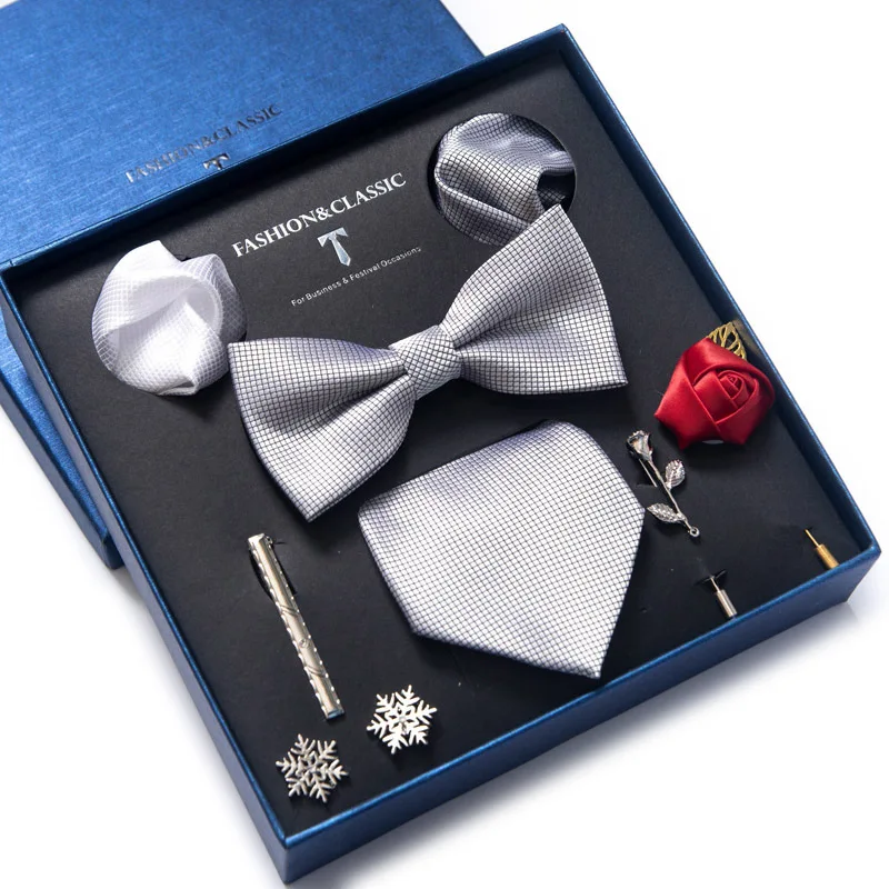 Spot tie set, bow tie, men's accessories, 8-piece set, corsage, brooch, cufflinks, formal dress, suit, wedding, and wedding