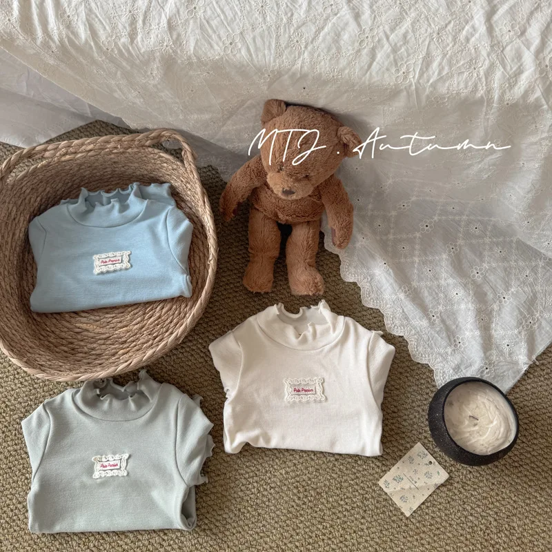 2025 Autumn New Children Long Sleeve T Shirts Girls Cotton Comfortable Bottoming Shirts Baby Girl Lace Patch Tops Kids Clothes