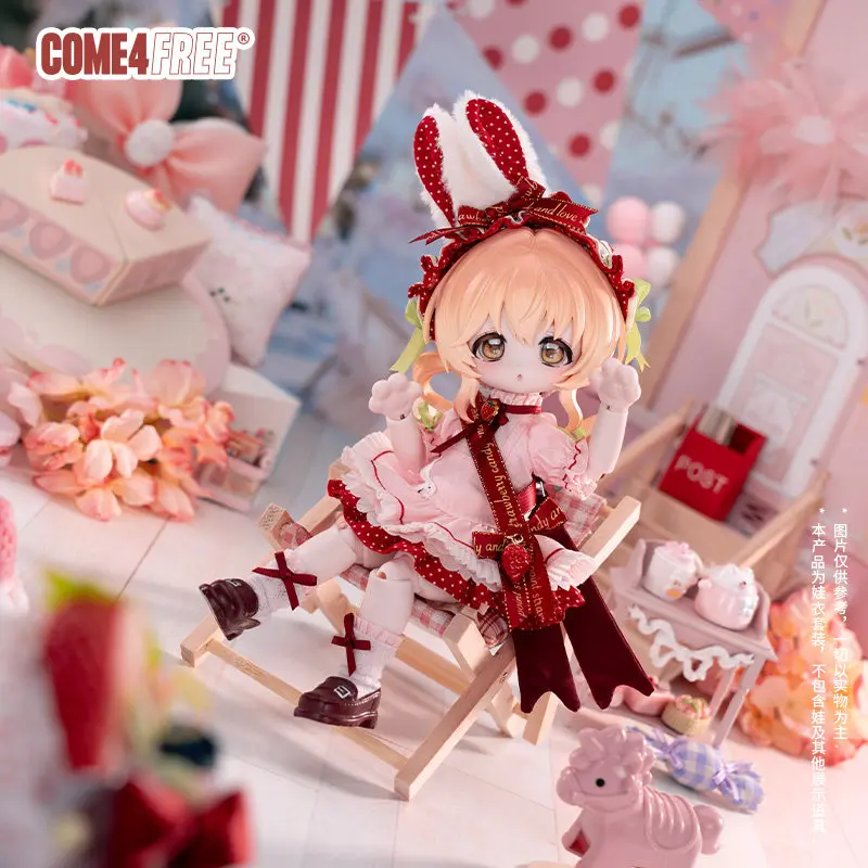New Come4free Bjd Clothes For Bonnie Bunny Strawberry Bunny Red Polka Dot Pink Lolita Dress Outfit Set Only Clothes No Doll view 3