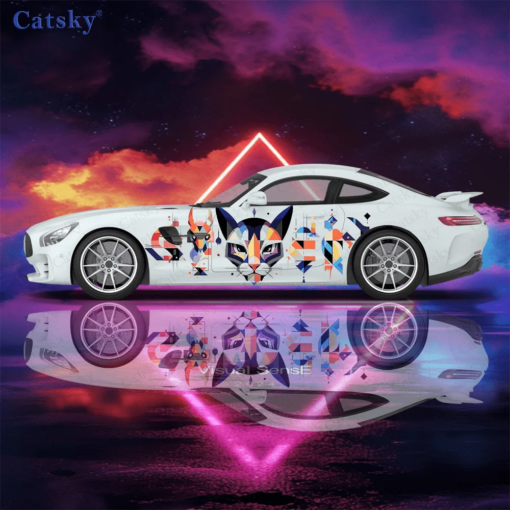 Modern geometric elements fused with traditional Chinese zodiac culture pattern stickers - Car body side decals, PVC (polyvinyl
