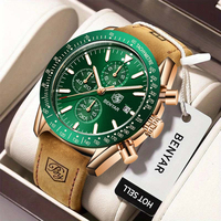 BENYAR Business Men's Quartz Watch Military Waterproof Leather Multi functional Timing Code Dial Luminous Gift Men's Watch+Box