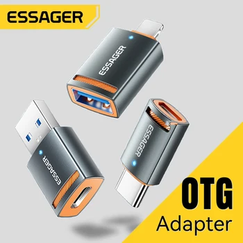 Adaptador Essager USB3.0 OTG tipo C USB-A Micro hembra a USB Micro iP tipo C convertidor macho para Macbook Xiaomi iPhone adaptador OTG