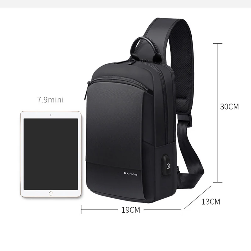 Multifunction Crossbody Chest Bag  Men USB Charging Pack Short Trip Messengers Bag Water Repellent Shoulder Fashion