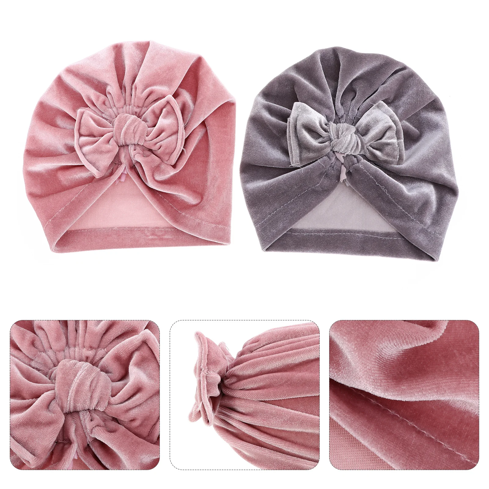 

2pcs Baby Bowknot Turban Newborn Bow Hat Infant Nursery Beanie Pleuche Hat Soft Breathable For Sensitive Skin Wrinkle-Free