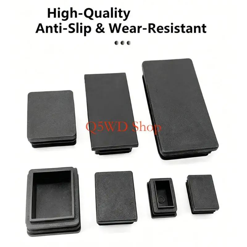 Q5WD 12Pcs Black Plastic Rectangle Blanking End Caps Rectangle Plastic Plugs Stopper Furniture Leg Tube Insertion Plug