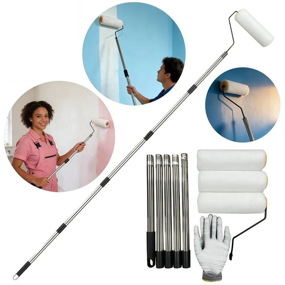 170/205/240cm Paint Roller Extension Pole Stainless Steel Tapered Adapter Paint Roller Comfortable Handle Detachable