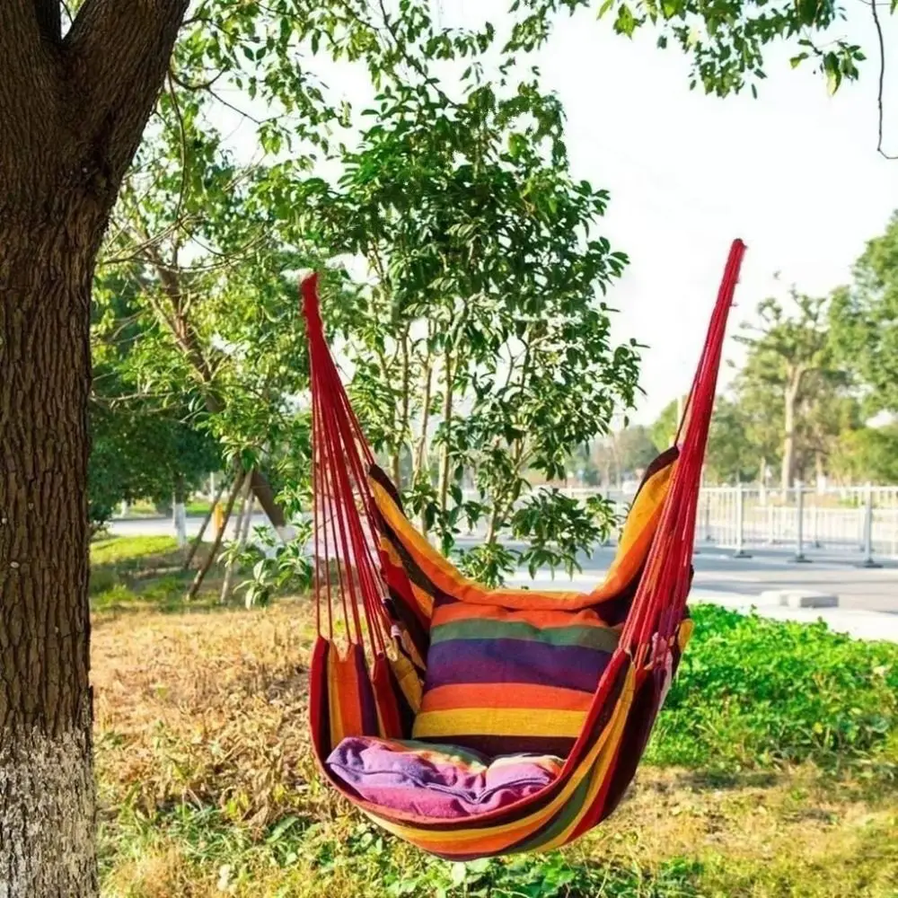 

Comfortable Dormitory Hammock Chair Thicken Colorful Stripe Garden Swing Chair Canvas Cotton Rope Outdoor Hanging Chair