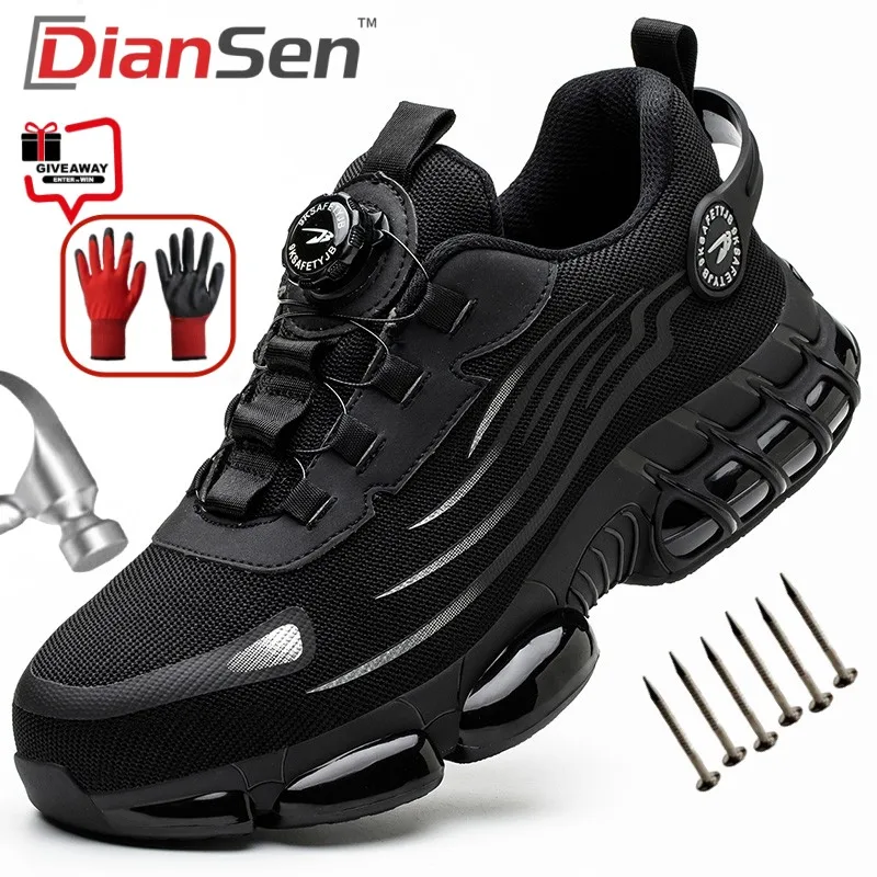 

Rotating Button Steel Toe Men CE Lightweight Breathable Industrial Work Boots Anti-puncture Anti-smash Kevlar-Midsole Work Shoes