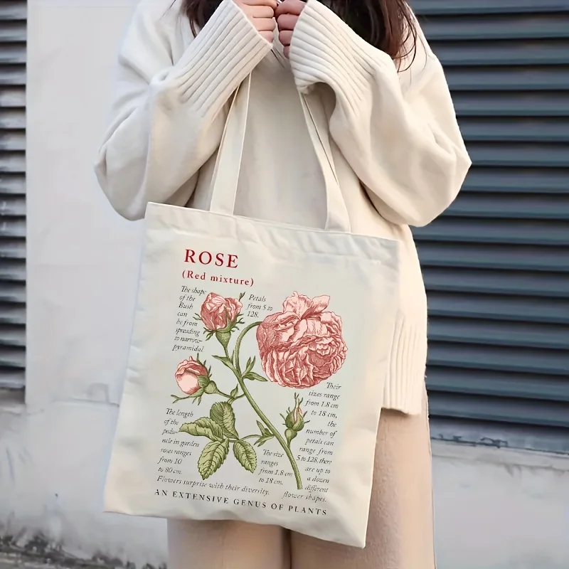 Borsa Tote con stampa floreale rosa, borsa a tracolla in tela estetica, borsa regalo per insegnante di ritorno a scuola