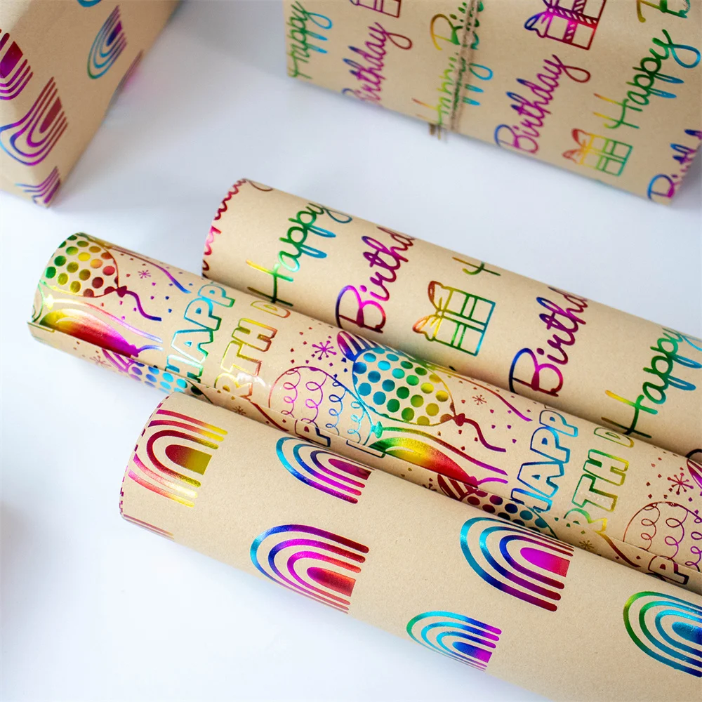 

Подарочная бумага с горячим тиснением, мультяшная желтая крафт-упаковочная бумага, крафт-бумага, подарочная упаковка, горячее тиснение на день рождения, Хэллоуин, свадьбу