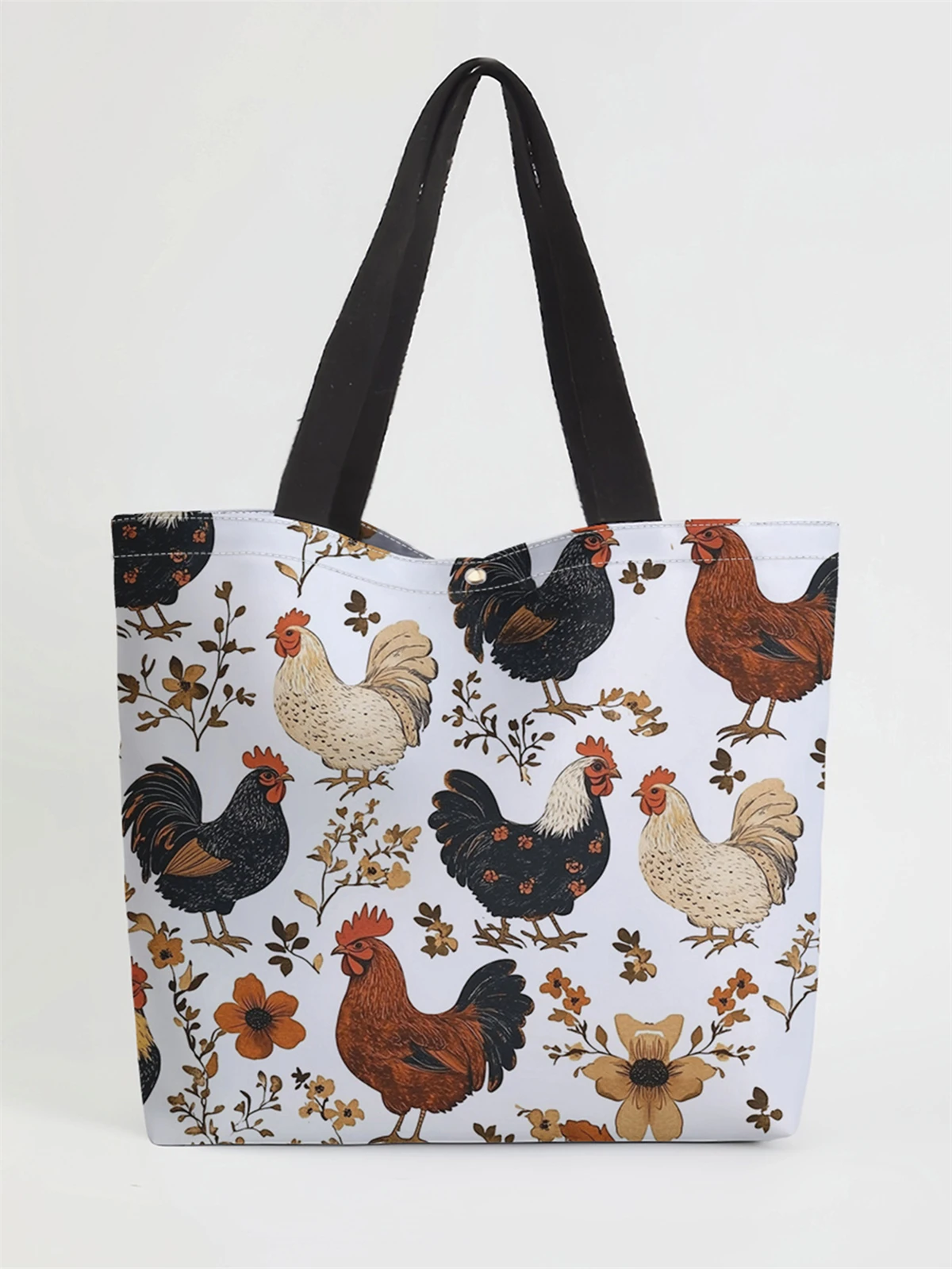 

1pc， Rooster pattern handbag, reusable fashionable handbag, multifunctional handbag, printed canvas shopping bag