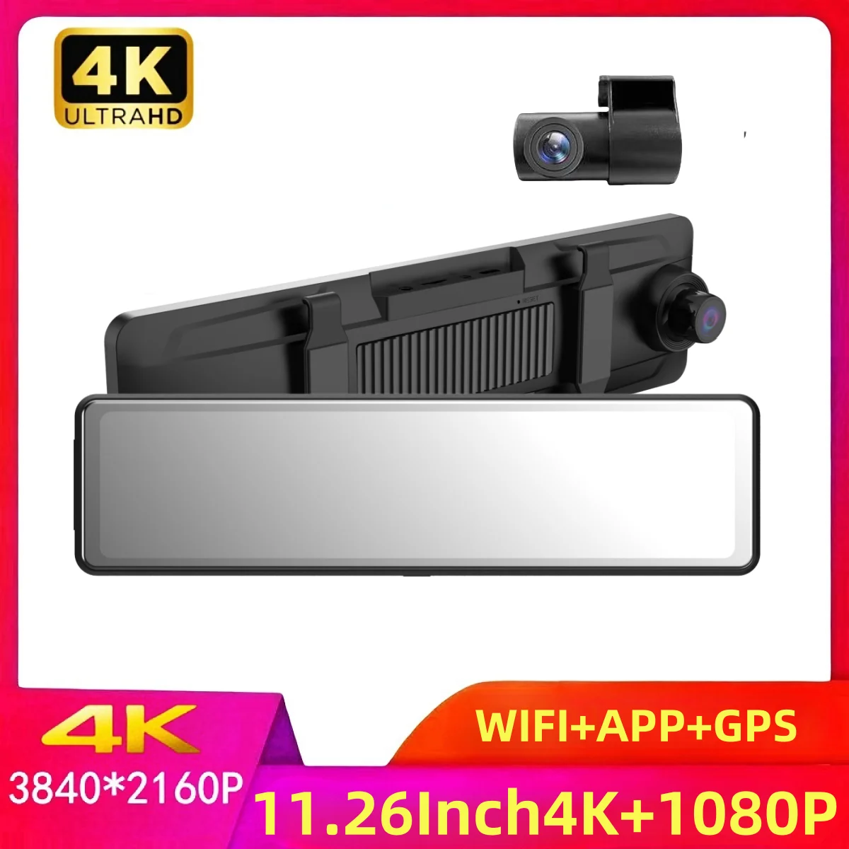 

4K 3840*2160P 12Inch Dual Lens Dash Cam WIFI GPS APP Rear View Mirror Camera Touch Screen Streaming Video Recorder Car DVR