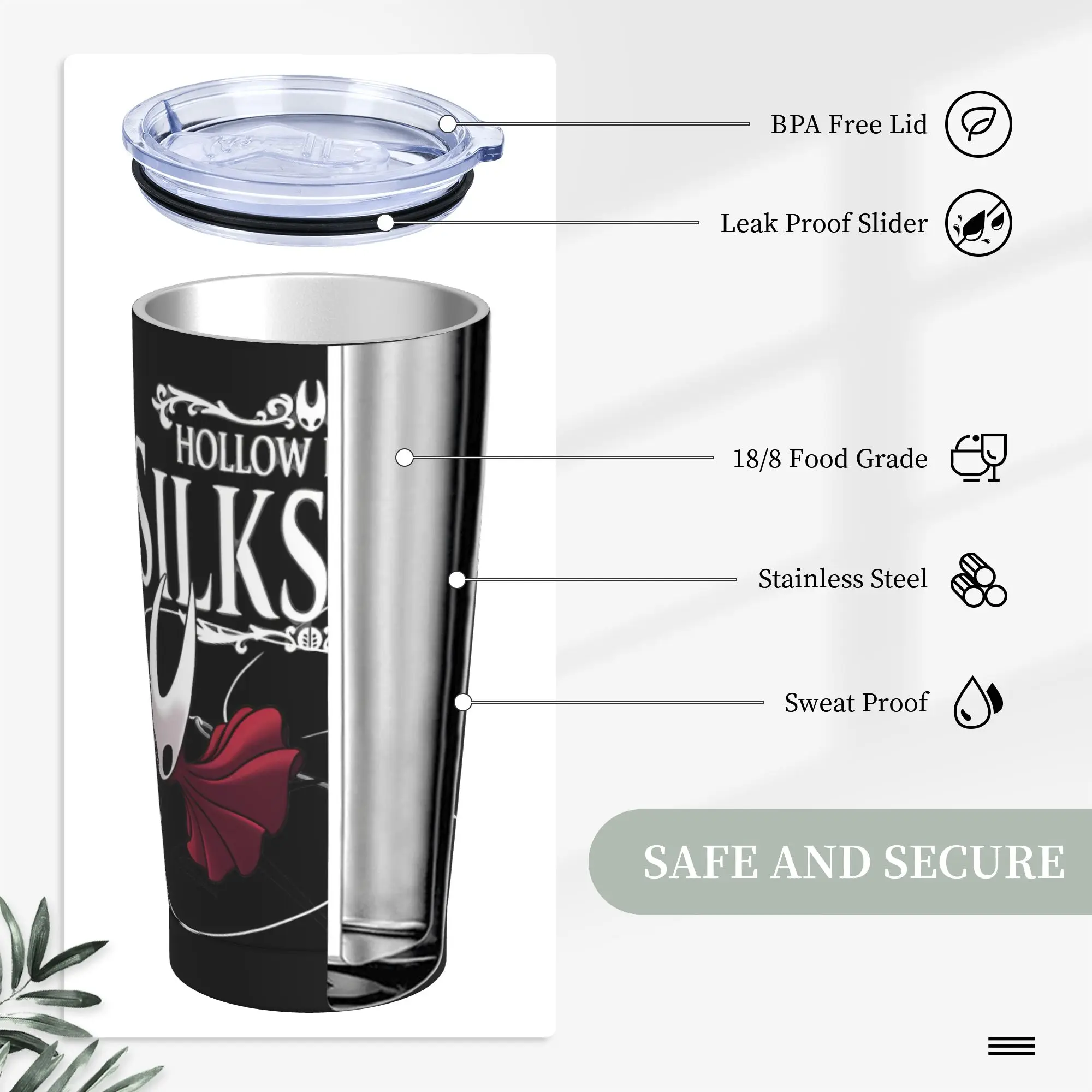 20oz Hornet Mysterious Princess Vacuum Insulated Tumbler Hollow Knight Silksong with Straw Lid Mugs Stainless Steel Cup Reusable