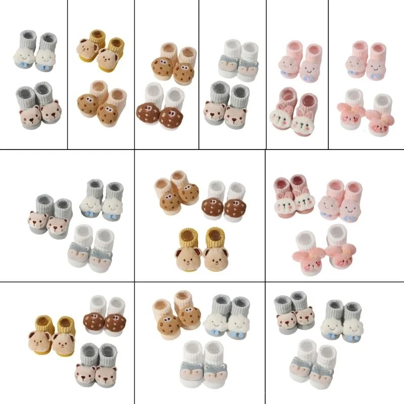 Baby Knit Socks 2 Pairs Cotton Cartoon Pattern Socks Toddlers Warm Knit Socks 425F