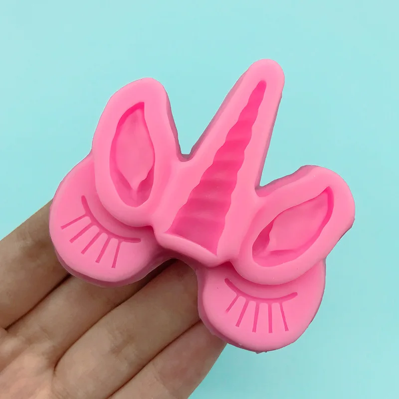 1 piece, unicorn horn ear eyelash combination modeling silicone mold chocolate decoration fondant baking drop mold