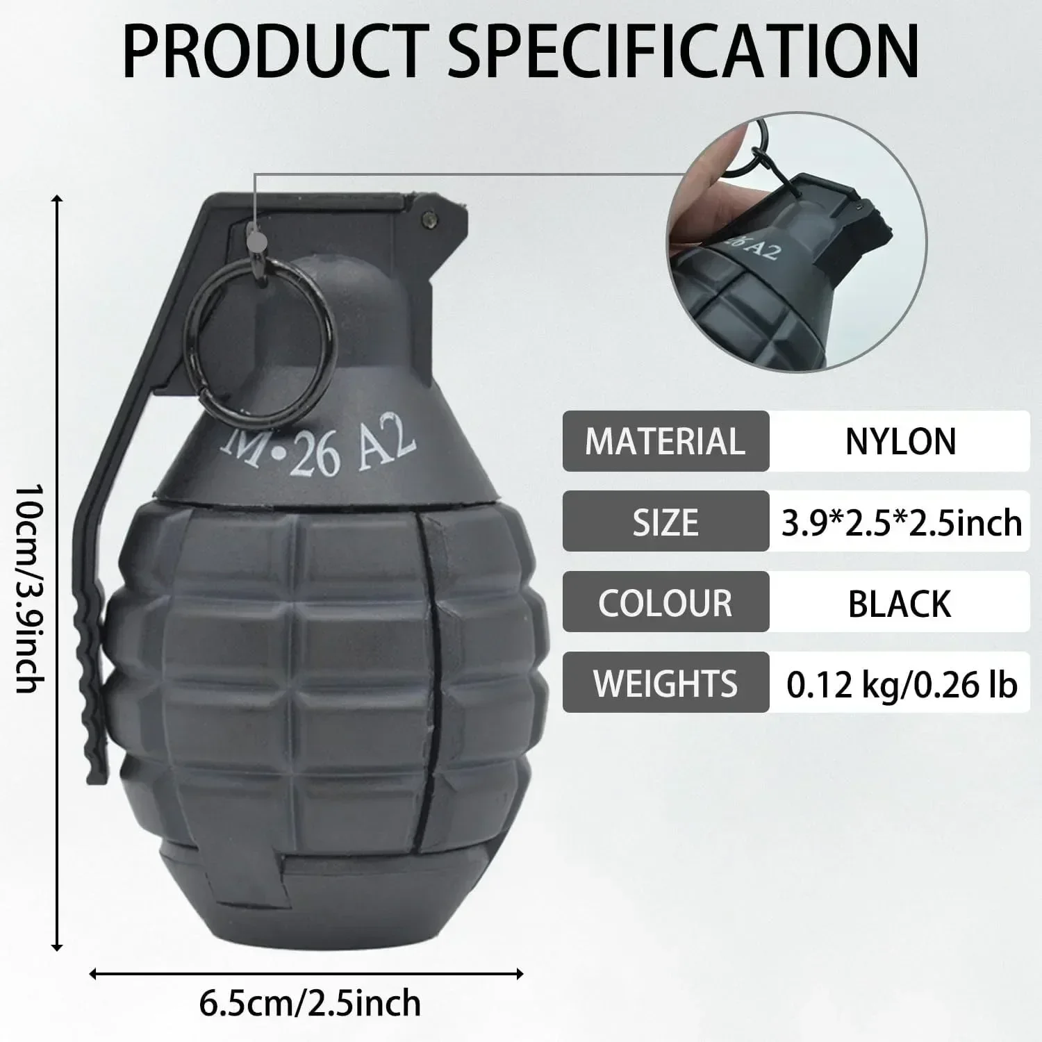 B M26A2 Airsoft Grenade Toy Black with 9pcs Foam Ammo for Tactical Outdoor Team Sports Fun Activity Suitable for Ages 14+