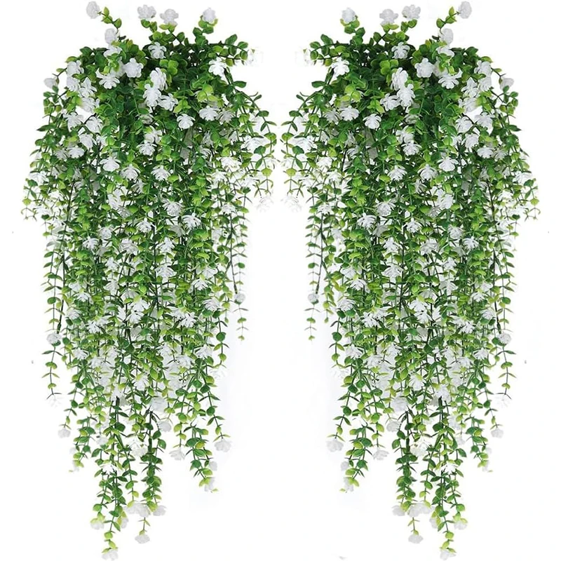 2/4 Peças de Plantas Artificiais Penduradas, Folhas de Eucalipto Falsas, Trepadeira Verde, Plantas de Plástico Resistentes a Raios UV para Decoração de Jardins Domésticos e Casamentos