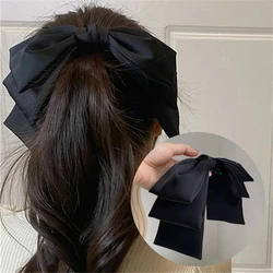 New Big Satin Hair Clip Hair Bows Girl Women Solid Pink Black Multi Layer Hair Pin Korean Fashion Pinches for Hair Accessories