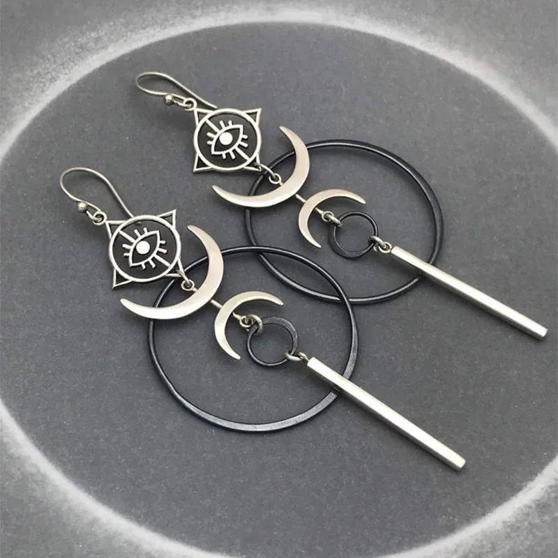 Retro Exaggerated Personality Moon Hanging Earrings for Women Cool Punk Evil Eye Long Pendant Earrings Party Jewelry Gift image 4