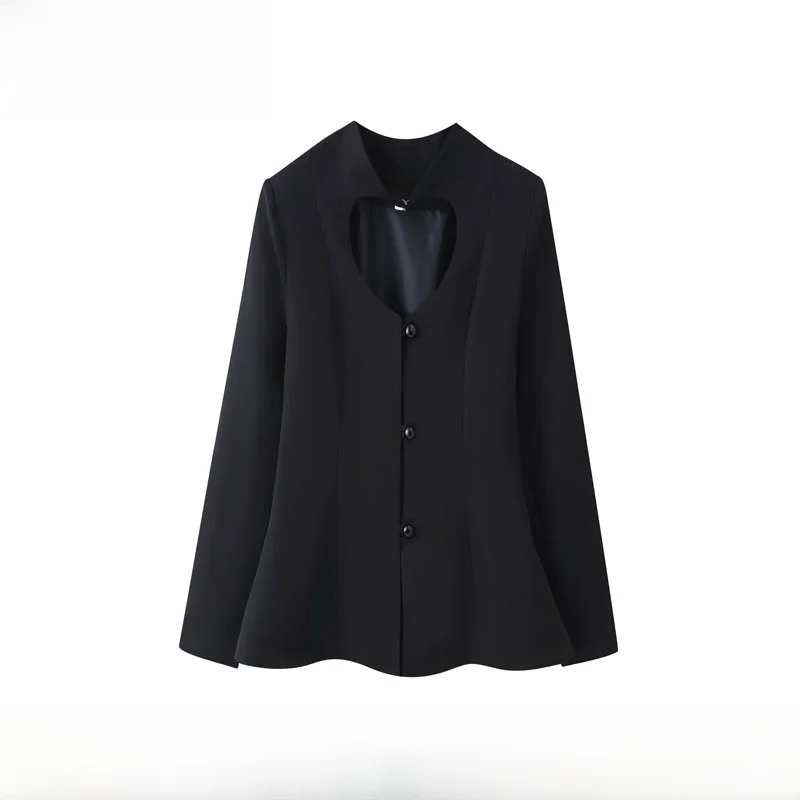 Spring Summer New Women's Fashion Slimming Waistcoat Hollow Heart Shape Outerwear Long Sleeve Polyester Fiber Single Button