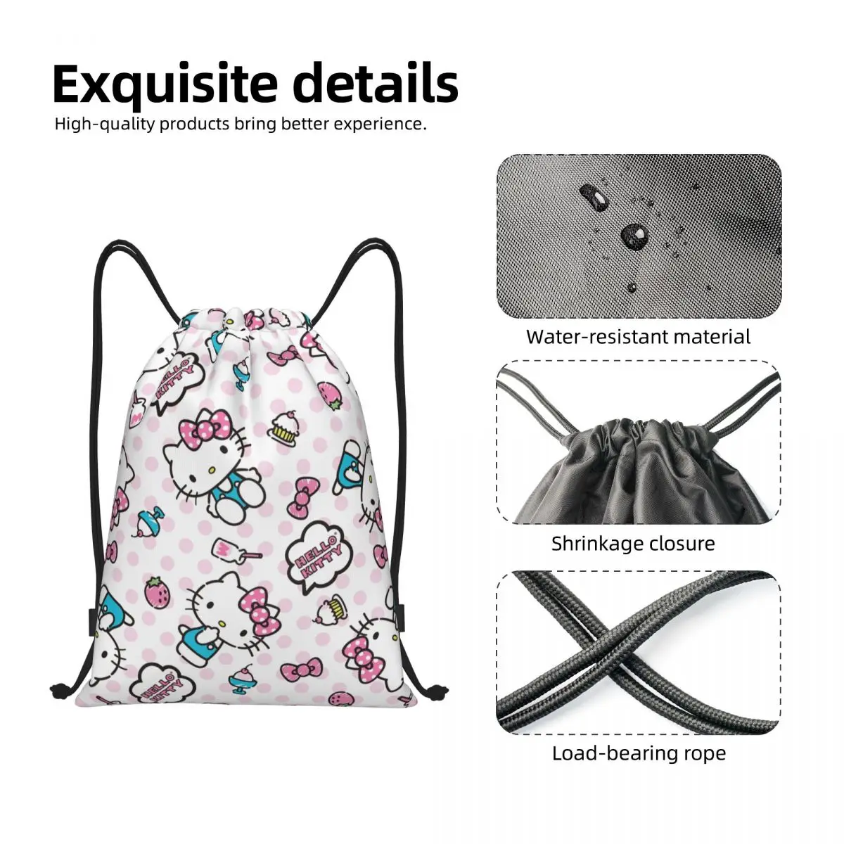 Borsa con coulisse per gatti Hello Kitty con fiocco rosa personalizzato per allenamento zaini da Yoga donna uomo Kawaii Kitten Sports Gym Sackpack