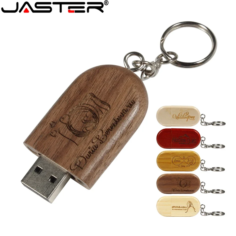 JASTER Wooden USB Flash Drives 128GB Free customized logo Memory Stick 64GB 32GB With Key chain Creative Business gift Pen drive