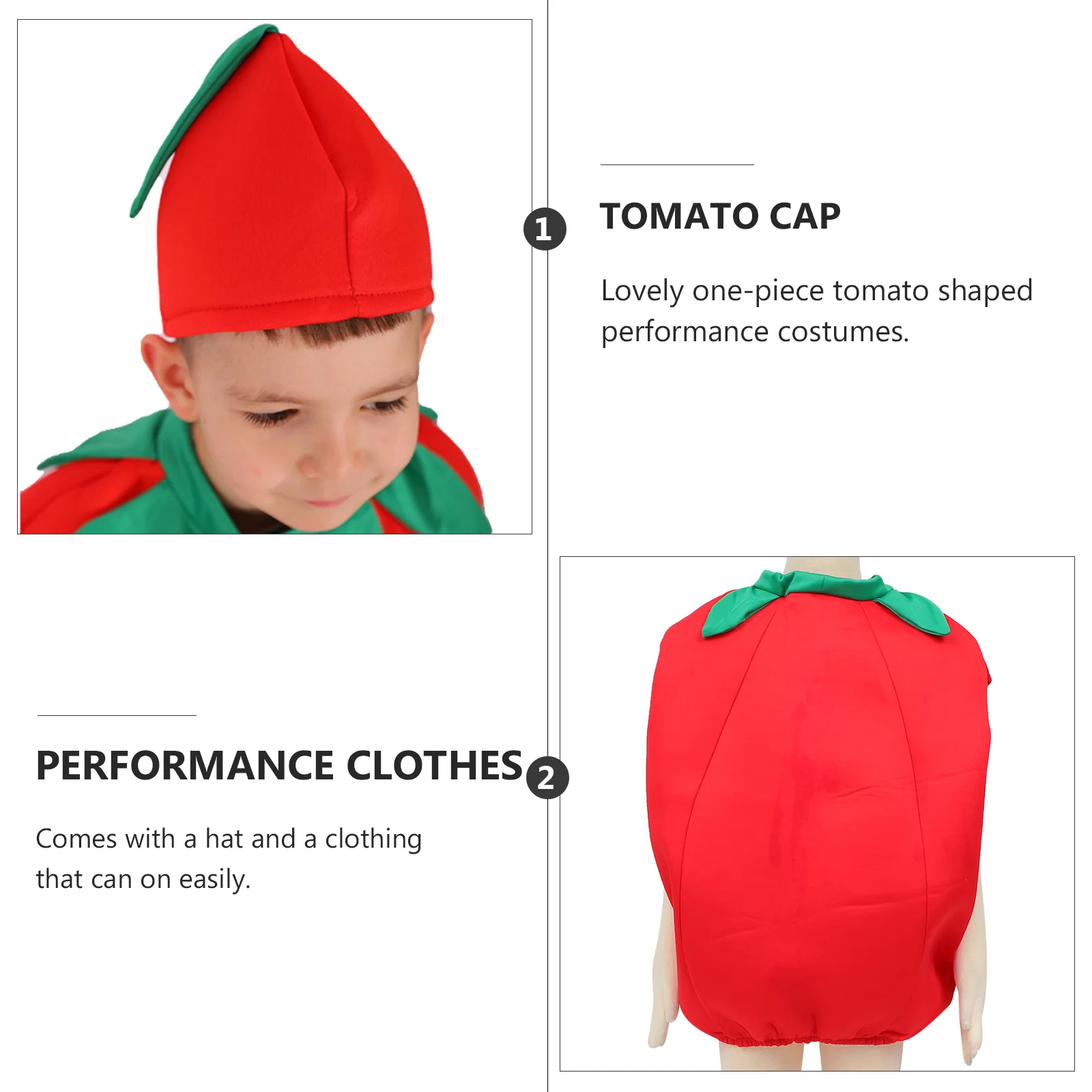 Tomato Kids Clothes Performance Costumes Veggies Child Frocks Girls Hats Outfits Unisex Dress up Props Stage Halloween