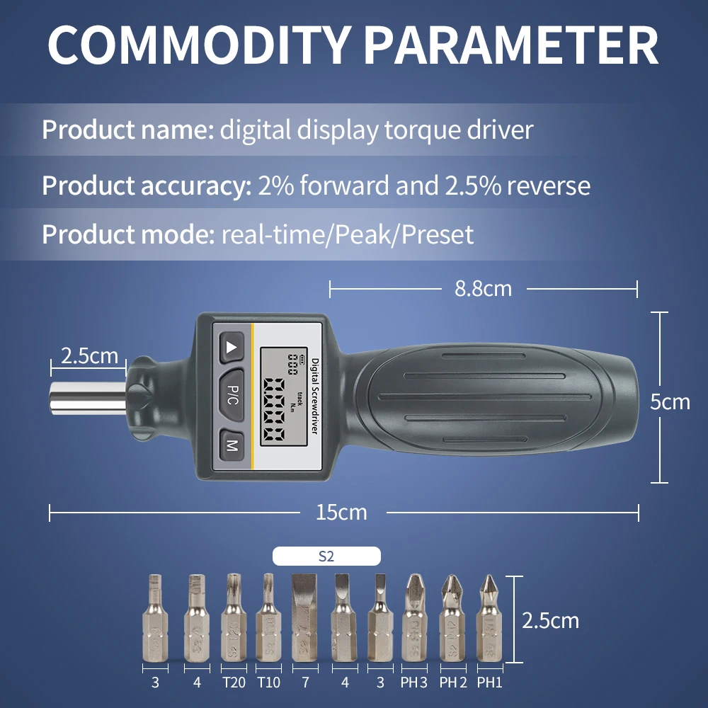 Digitale Preset Display Koppel Driver Met 10 Stuks Vervangbare Schroevendraaier Bits Auto Fiets Motorfiets Reparatie Tools