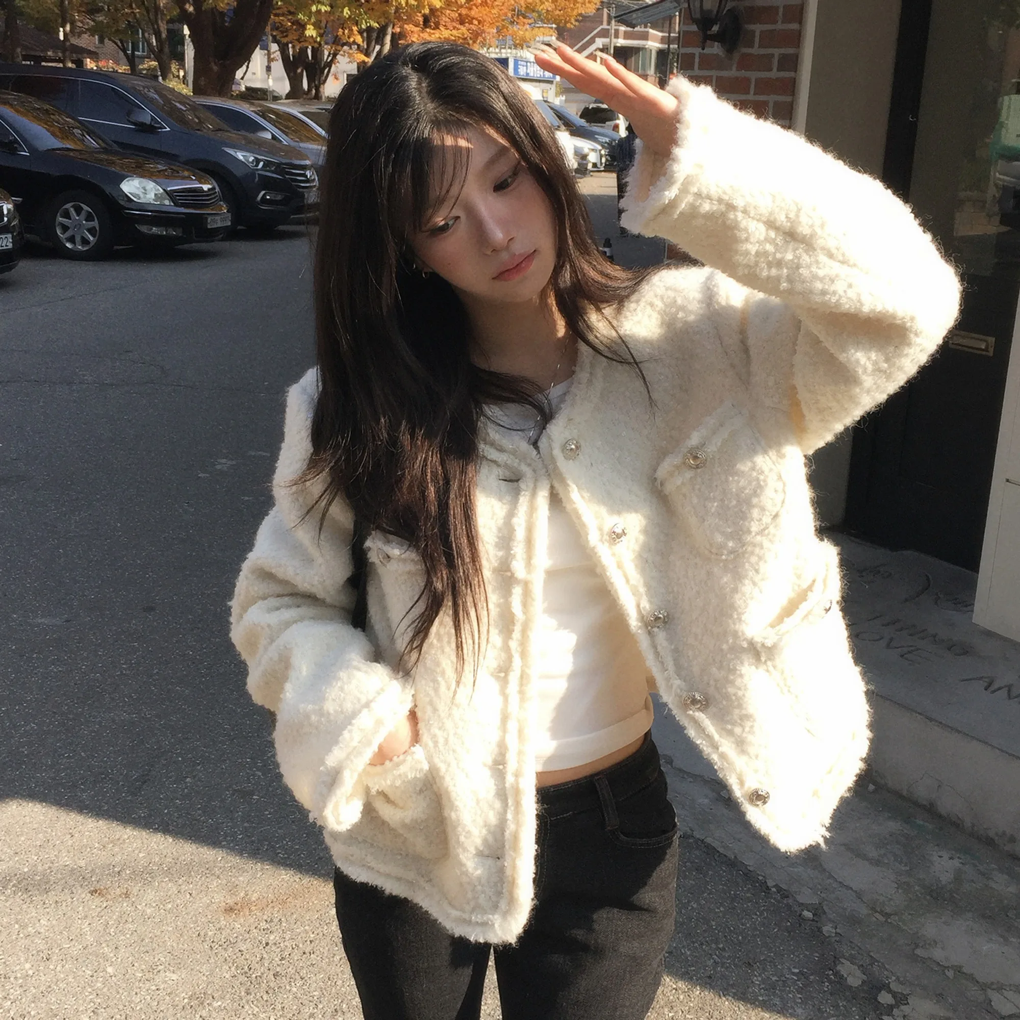 

Spring New Arrival Women's Korean Sle Ele ort Coat Warm Woolen Material round Ne Single Button Design Casual Outerwear