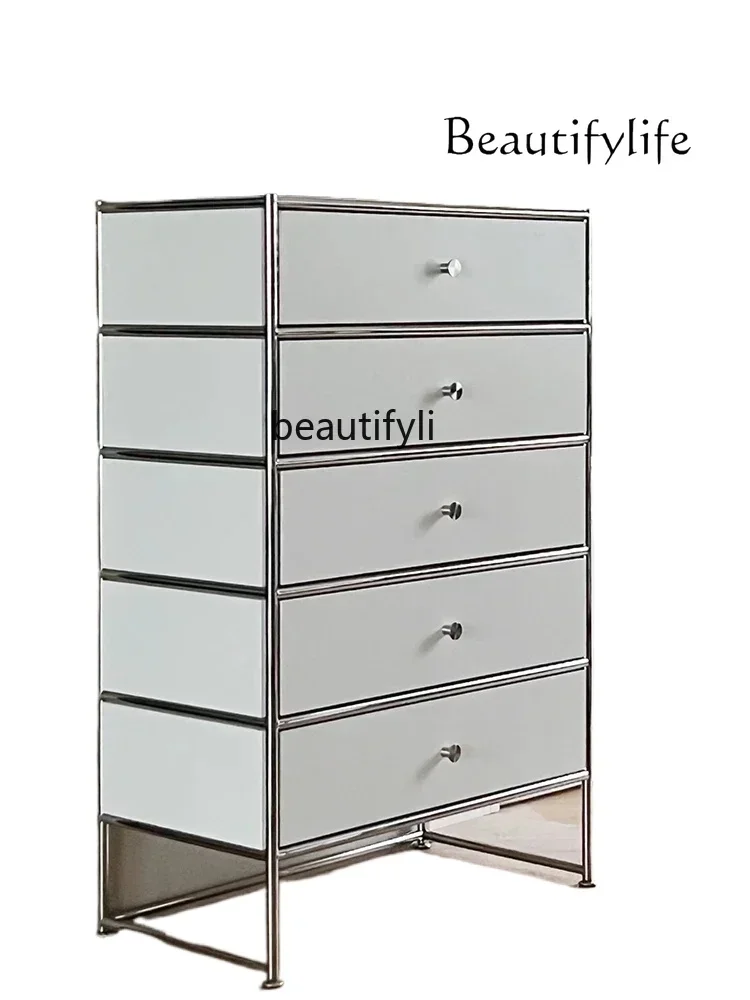 

Stainless Steel Module Combination Sideboard Cabinet Living Room Chest of Drawers Hallway Storage Cabinet Bedroom Bedside Table