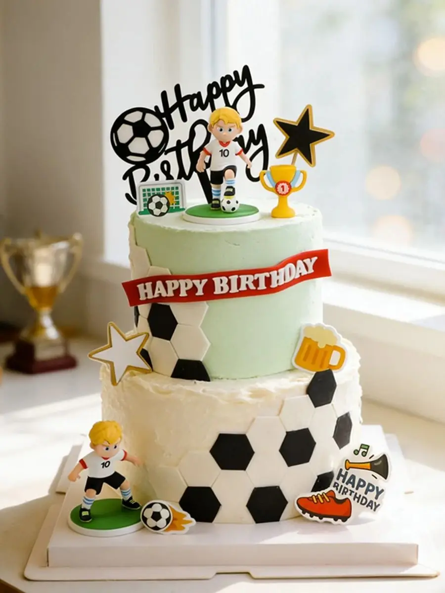 Voetbal Taarttopper Verjaardagsfeestje Decor Voetbal Wereldbeker Thema Sportfeest Voetbal Jongen Babyshower Kinderen Taartbenodigdheden - afbeelding 2