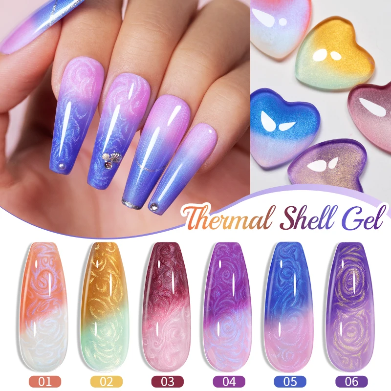 PUENTE Thermal Gel Nail Polish Pearl Shell Thread Temperature Color Changing Semi-permanent Varnish Soak Off UV Nail Art Gel