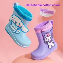 Stivali da pioggia Sanrio copertura in cotone staccabile isolamento in peluche per bambini Cute Melody Cinnamoroll stivali da pioggia per bambini antiscivolo resistenti all'usura