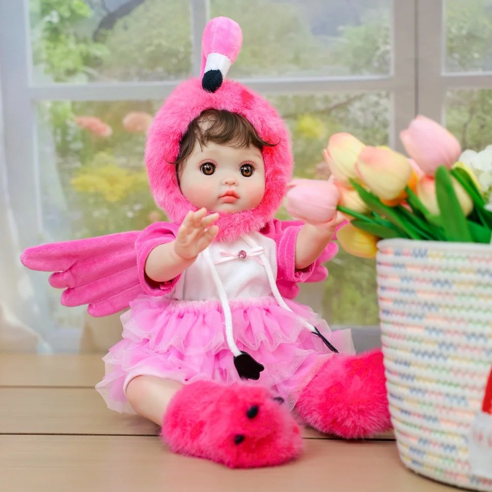 Cloveray 44cm Full Body Vinyl Realistic Reborn Baby Doll 18 inch Lifelike Flamingo Vinyl Doll Handmade High Color Toy Kid Gift