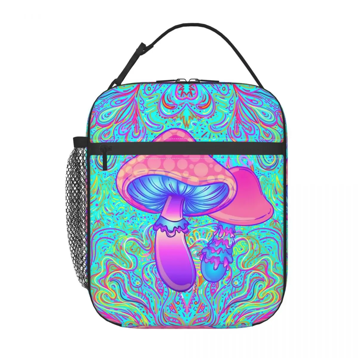 Magic Mushroom Trippy Psychedelic Neon Pastel Goth Insulated Lunch Bag for Women Portable Thermal Cooler Lunch Box Kids Children